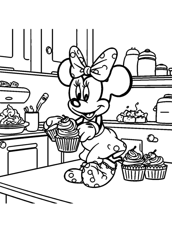 Minnie Mouse baking delicious cupcakes