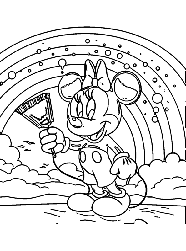 Minnie Mouse painting a beautiful rainbow
