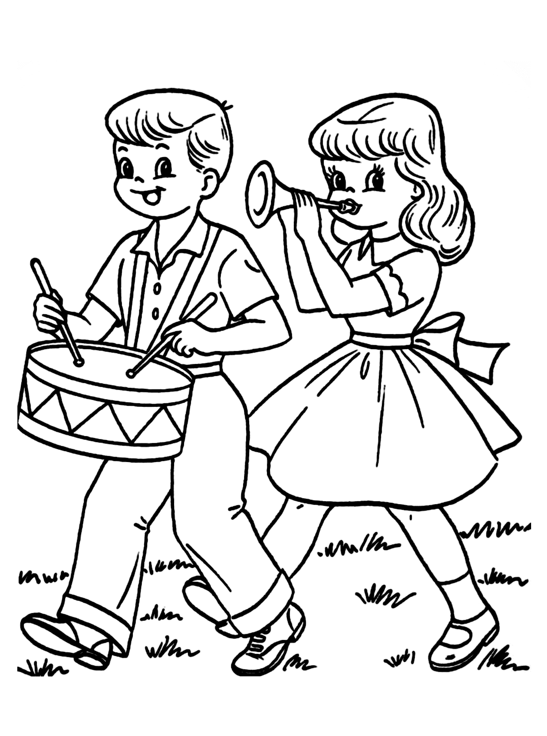 Drummer boy and girl coloring pages - Coloring Online Free